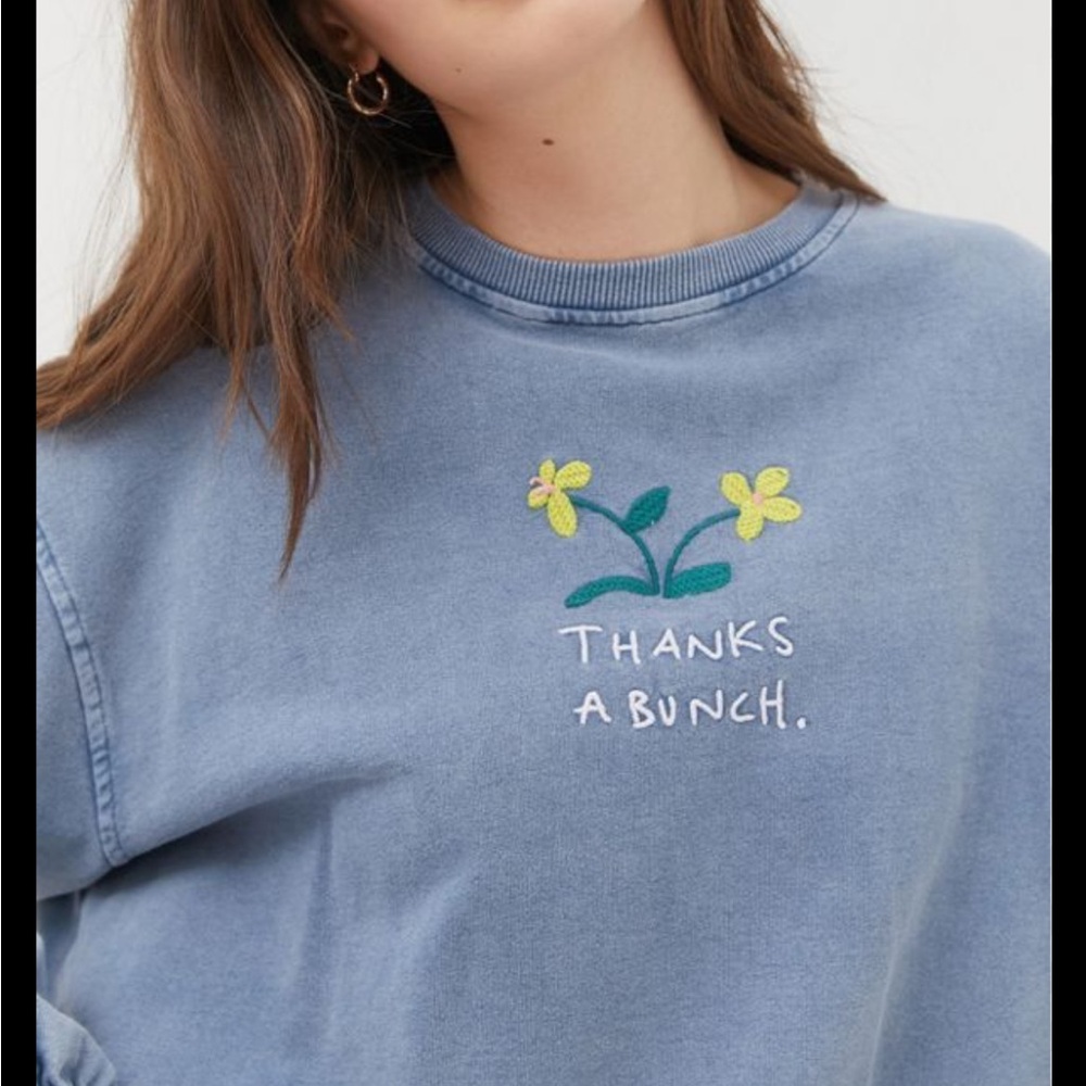 Urban Outfitters Blue Sweater with Floral Embroidery